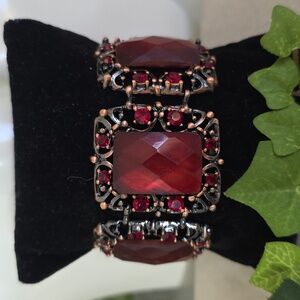 Copper Tone With Red Rhinestone Statement Bracelet